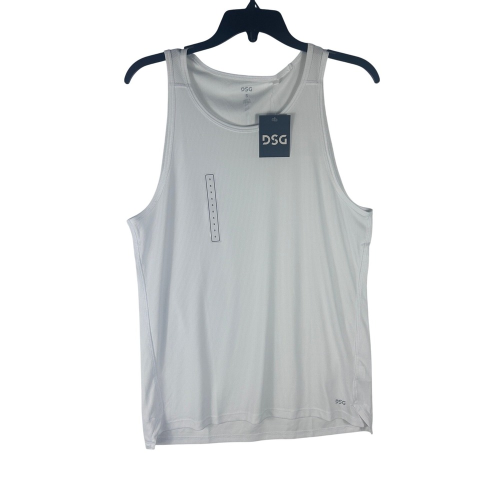 DSG Mens Run Tank Top Pure White Small Moisture Wicking Reflective DAM22206 NEW